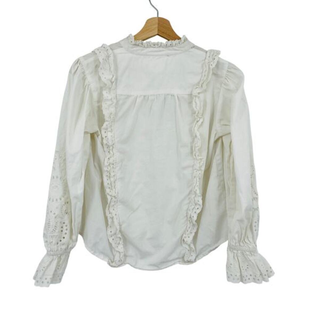 Anthropologie Maeve Ruffled Eyelet Blouse Top White - Picture 4 of 5